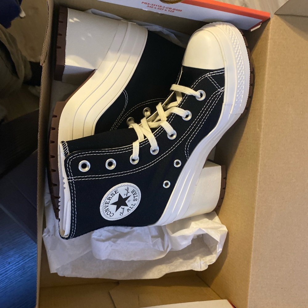 Brand new in the box Black & white Heeled converse